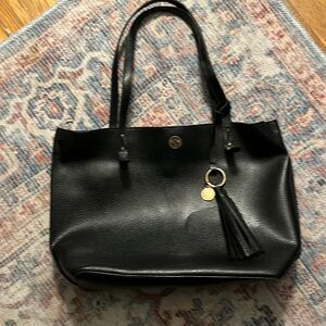 Anne Klein black tote with make up bag wristlet